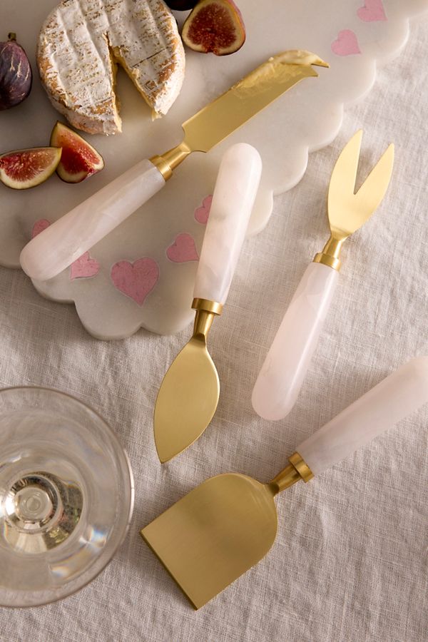 Slide View: 1: Pink Marble Cheese Knife Set