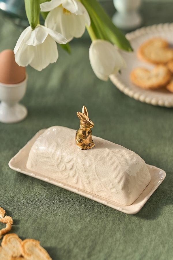 Slide View: 1: Bunny Stoneware Butter Dish