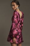 Thumbnail View 3: BHLDN Aliana Long-Sleeve V-Neck Floral Organza Mini Dress