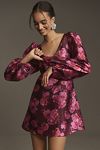 Thumbnail View 4: BHLDN Aliana Long-Sleeve V-Neck Floral Organza Mini Dress