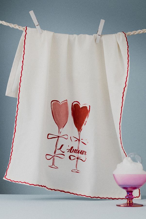 Slide View: 3: Valentine's Wine Glass Cotton Twill Dish Towel