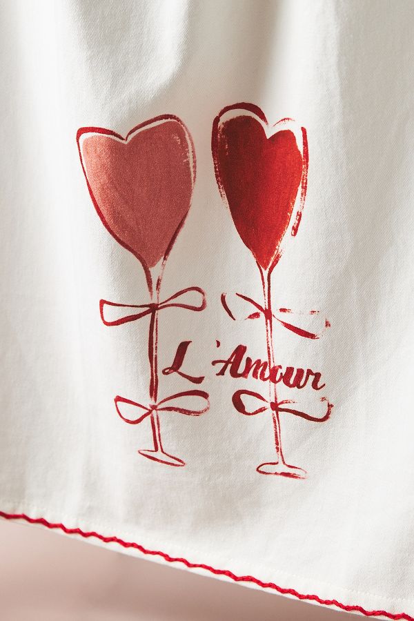 Slide View: 2: Valentine's Wine Glass Cotton Twill Dish Towel