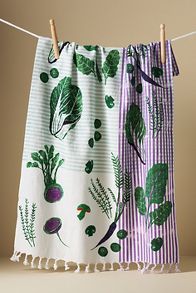 Slide View: 1: Greens Block Print Dish Towel