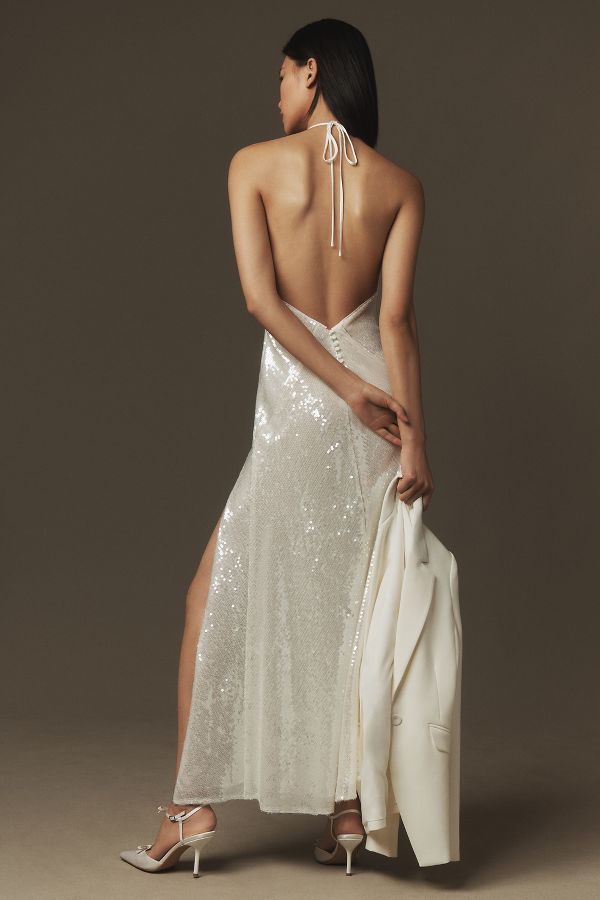 Slide View: 2: Bardot Yve Halter Open-Back Sequin Maxi Dress