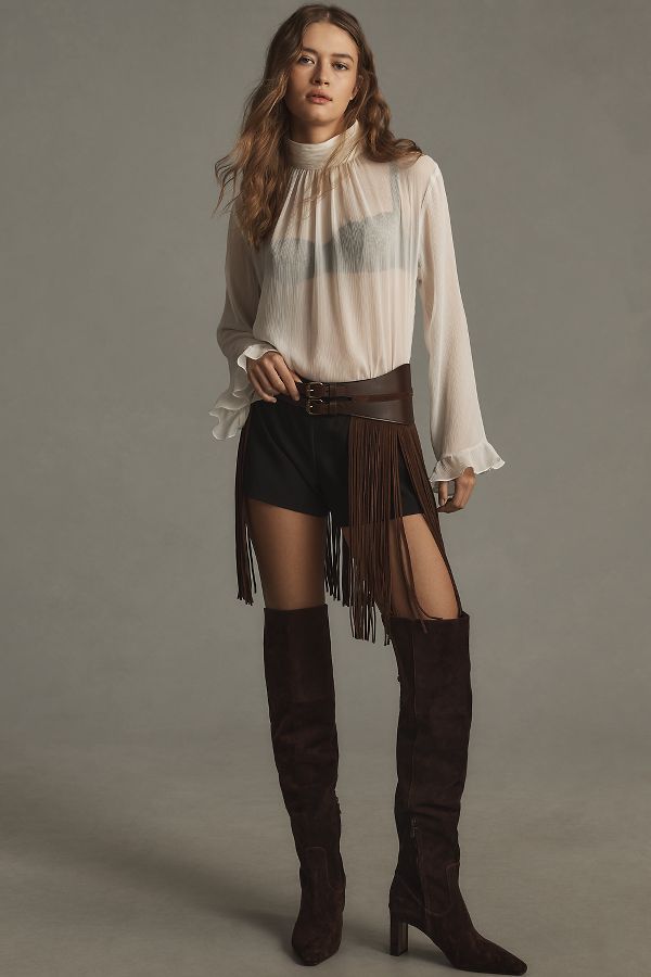 Slide View: 1: Suede Fringe Belt