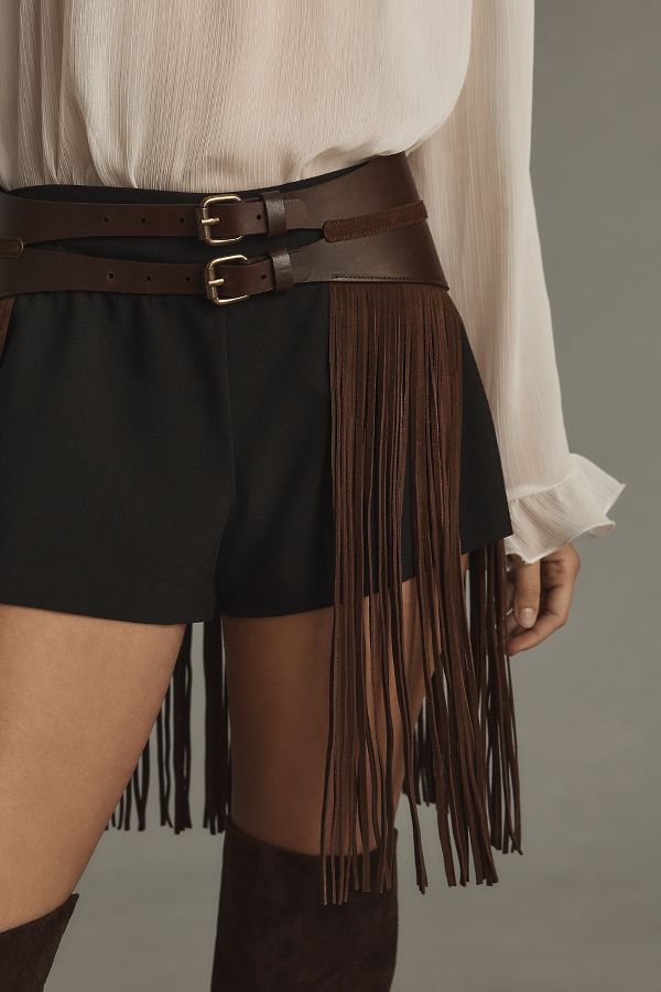 Slide View: 2: Suede Fringe Belt