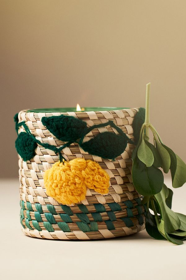 Slide View: 1: Woven Lemon Icon Floral Yuzu & Neroli Glass Candle