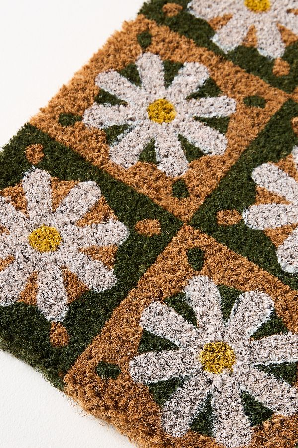 Slide View: 2: Checkered Daisies Coir Printed Doormat