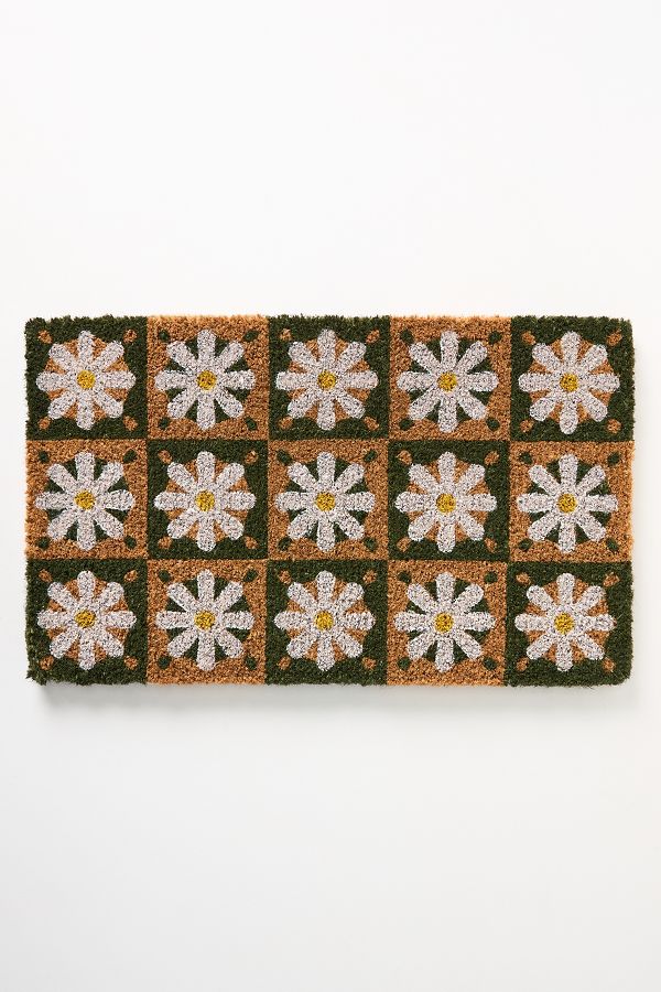 Slide View: 1: Checkered Daisies Coir Printed Doormat