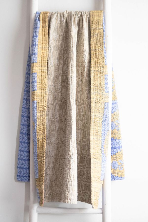 Slide View: 2: Roan Iris One-of-a-kind Kantha Quilted Throw Blanket No. 06618