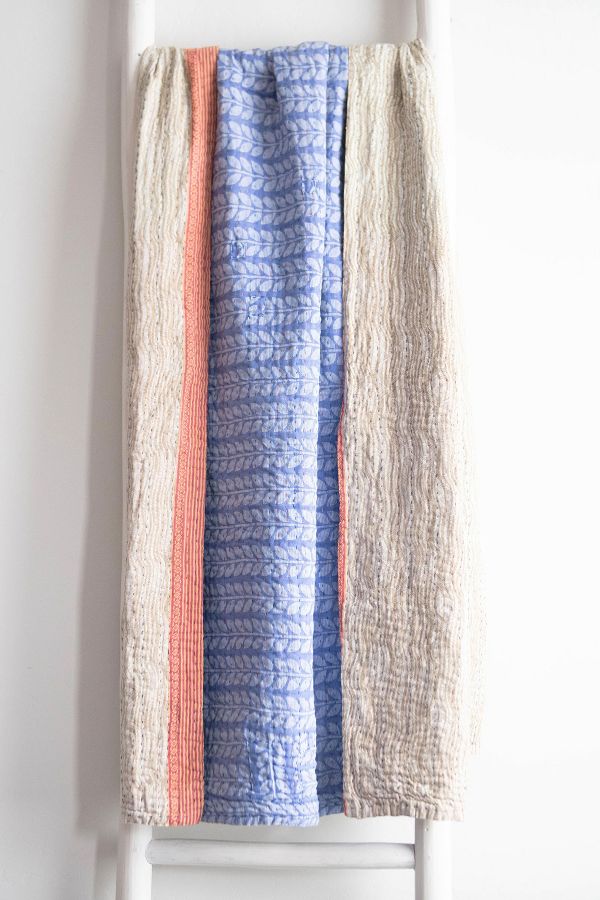 Slide View: 1: Roan Iris One-of-a-kind Kantha Quilted Throw Blanket No. 06618