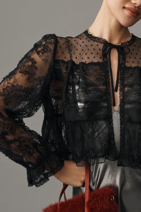 Slide View: 4: Anna Sui Lace Front-Tie Blouse