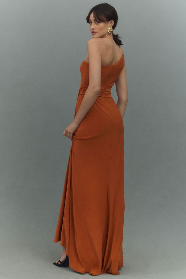 Slide View: 3: Mac Duggal One-Shoulder Belted Jersey Trumpet Maxi Dress