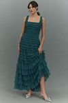 Thumbnail View 1: Mac Duggal Square-Neck Ruffled Tiered Tulle Tea-Length Dress