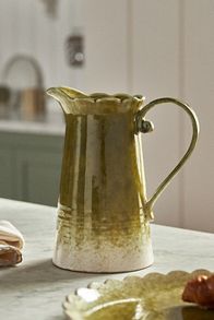 Slide View: 1: Ruffle Reactive Glaze Stoneware Pitcher