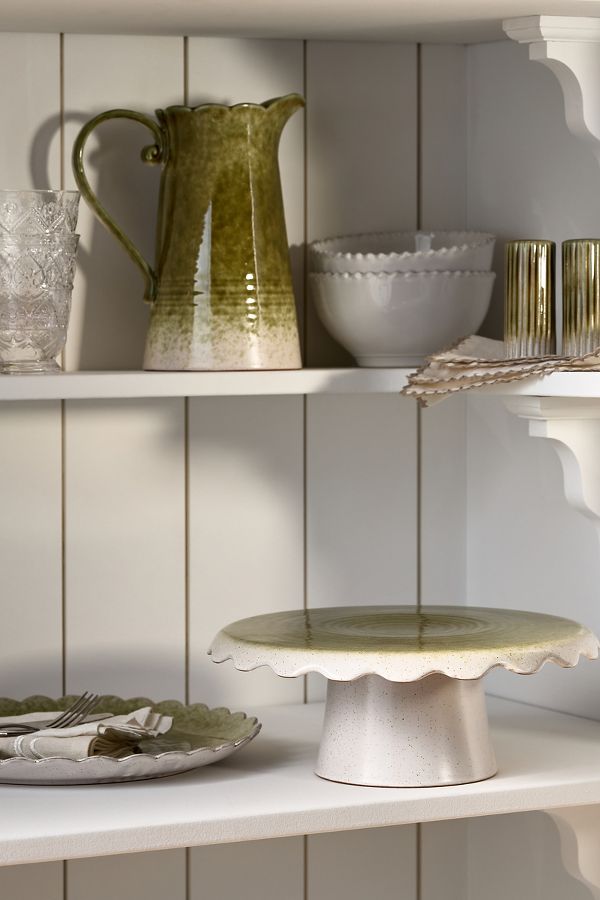 Slide View: 2: Ruffle Reactive Glaze Stoneware Cake Stand