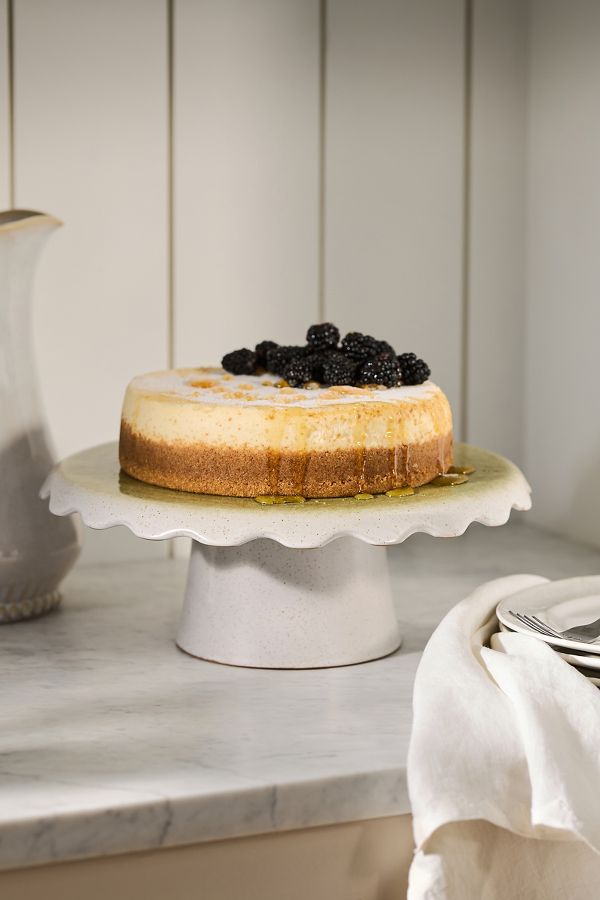 Slide View: 1: Ruffle Reactive Glaze Stoneware Cake Stand