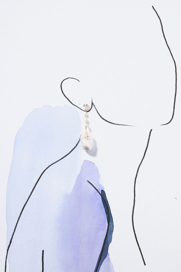 Slide View: 2: By Adina Eden Dangling Crystal Baroque Pearl Drop Earrings