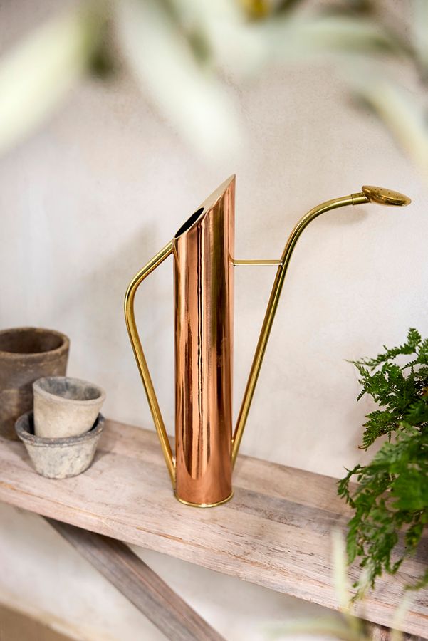 Slide View: 1: Cylinder Spout Copper + Brass Watering Can