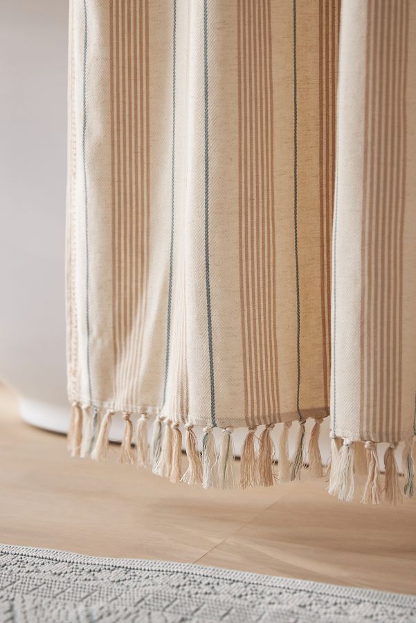 Slide View: 2: Louie Woven Cotton Tassel-Hem Shower Curtain