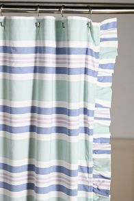 Slide View: 3: Mele Cotton Striped Ruffled Shower Curtain