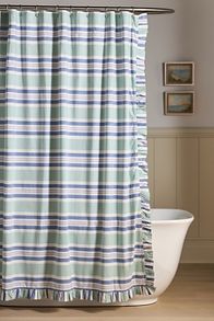 Slide View: 1: Mele Cotton Striped Ruffled Shower Curtain