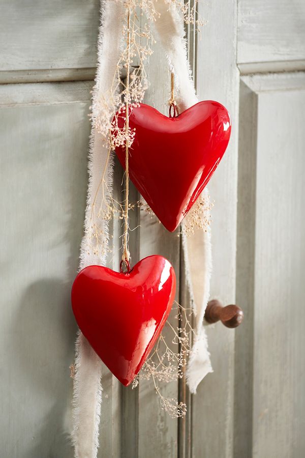 Slide View: 2: Enamel Heart Ornaments, Set of 2