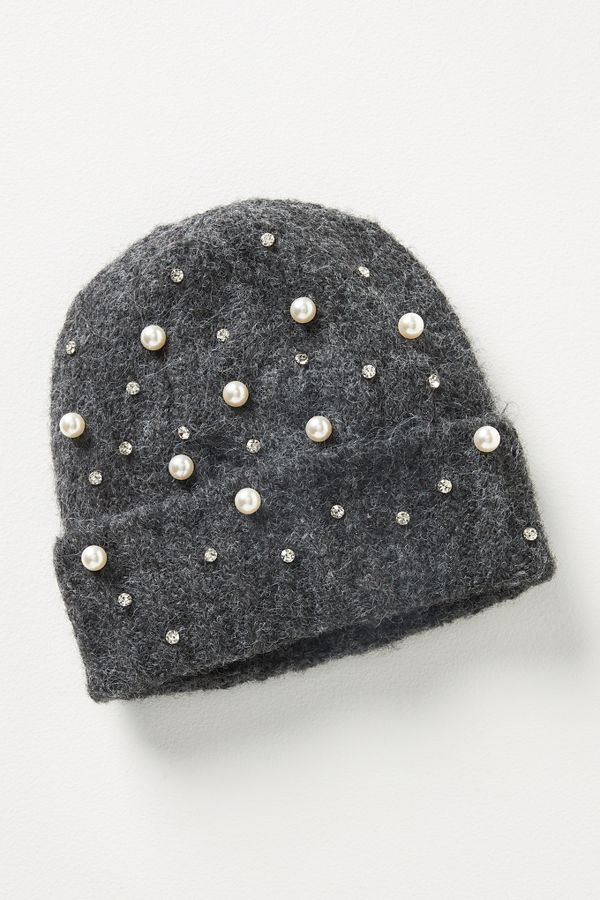 Slide View: 2: Maeve Embellished Pearl Brushed Beanie