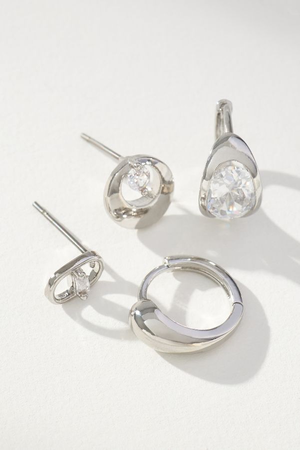 Slide View: 2: Crystal Loop Earrings, Set of 4