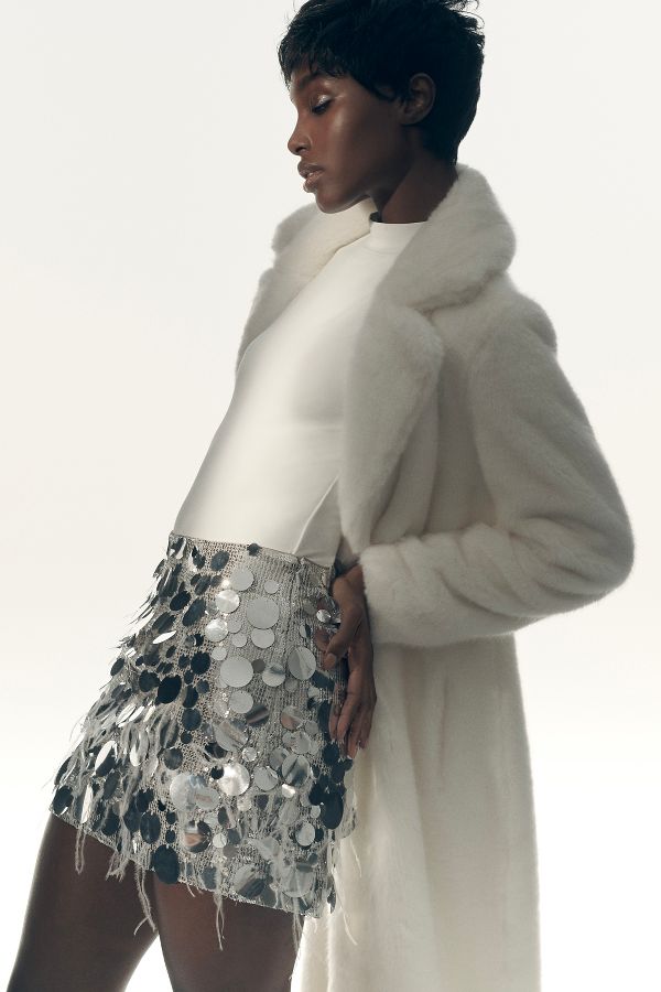 Slide View: 1: Unreal Fur Dove Faux-Fur Long Coat