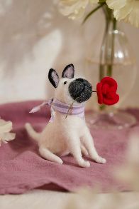 Slide View: 1: Red Rose Dog Felt Critter