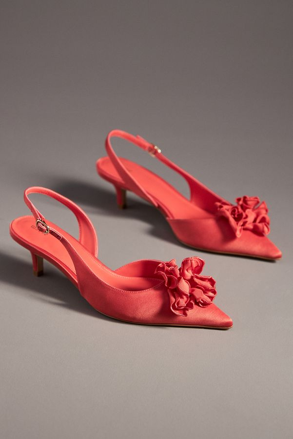 Slide View: 5: Maeve Floral Satin Slingback Heels