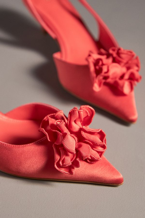 Slide View: 6: Maeve Floral Satin Slingback Heels