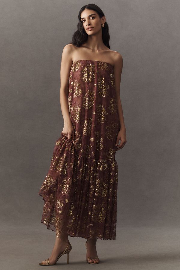 Slide View: 1: Helsi Cara Strapless Metallic Lace Maxi Dress