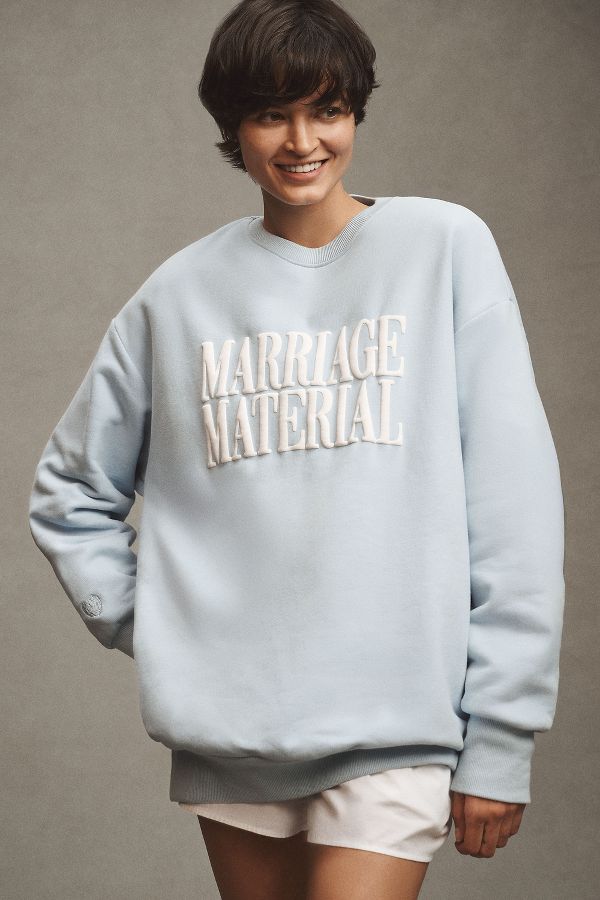 Slide View: 1: BRIDEMERCH Marriage Material Oversized Crew-Neck Sweatshirt