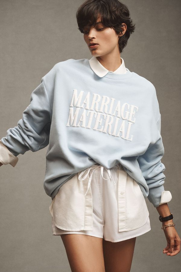 Slide View: 2: BRIDEMERCH Marriage Material Oversized Crew-Neck Sweatshirt