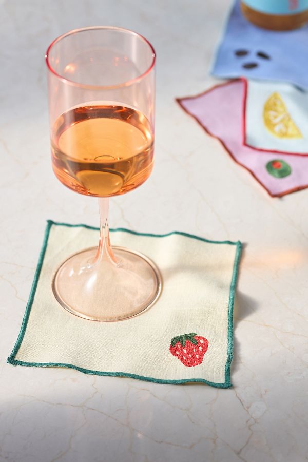 Slide View: 1: Happy Hour Embroidered Cocktail Napkins, Set of 4