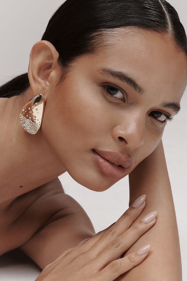 Slide View: 1: Oversized Crystal Teardrop Earrings