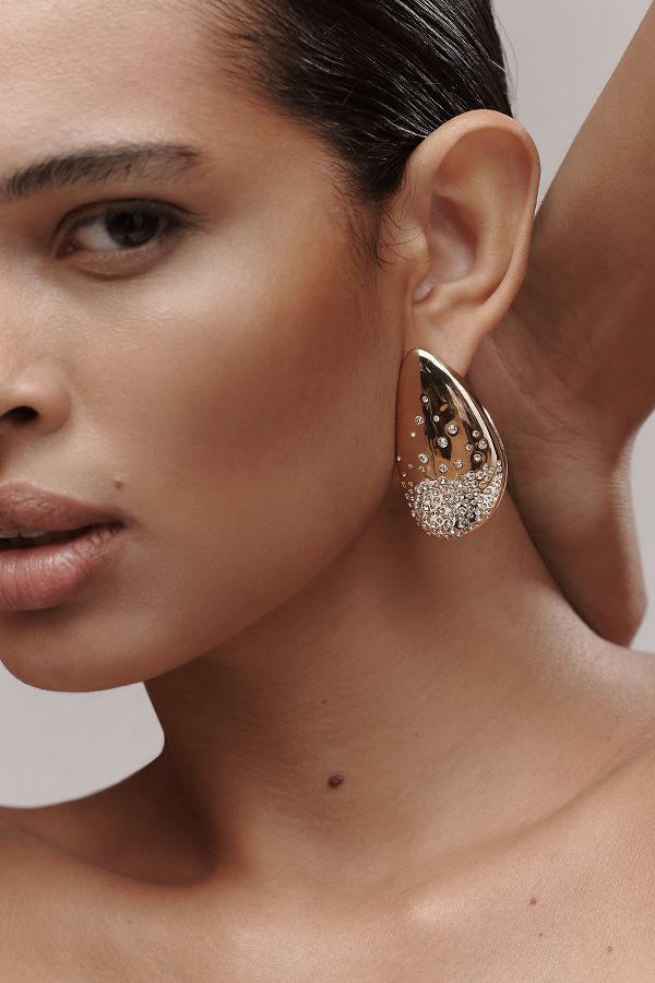 Slide View: 2: Oversized Crystal Teardrop Earrings