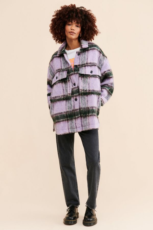 Slide View: 4: Grey Lab Oversized Plaid Shirt Jacket