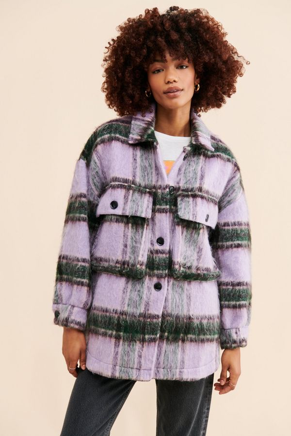 Slide View: 1: Grey Lab Oversized Plaid Shirt Jacket