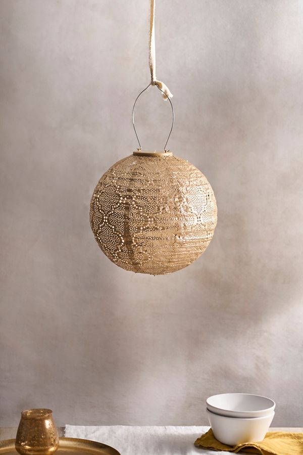 Slide View: 2: Lace Battery Lantern, Gold Round