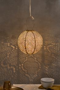 Slide View: 1: Lace Battery Lantern, Gold Round