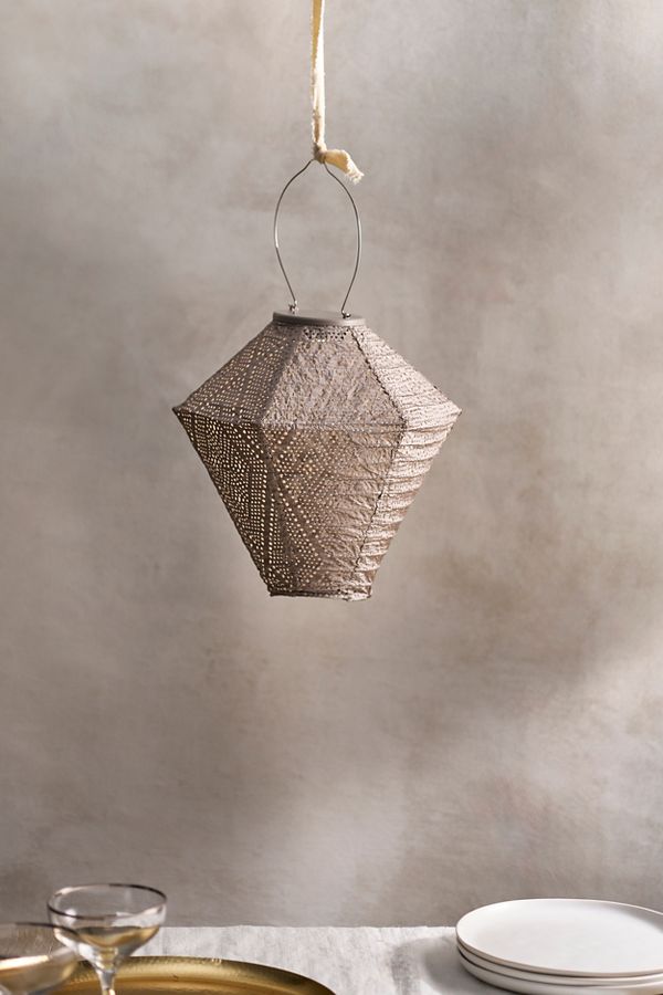 Slide View: 2: Lace Battery Lantern, Grey Diamond