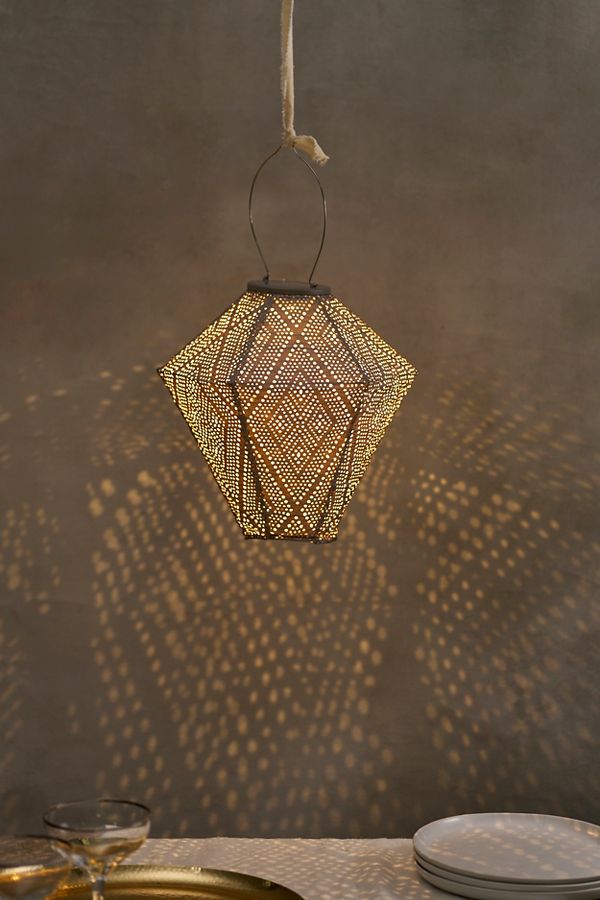 Slide View: 1: Lace Battery Lantern, Grey Diamond