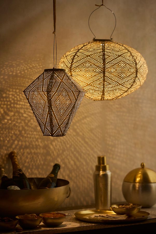 Slide View: 4: Lace Battery Lantern, Gold Oval