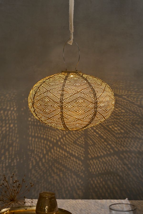 Slide View: 1: Lace Battery Lantern, Gold Oval