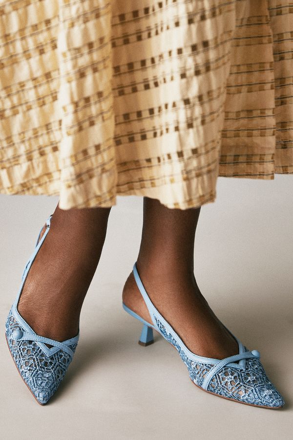 Slide View: 1: Bibi Lou Embroidered Mesh Slingback Kitten Heels