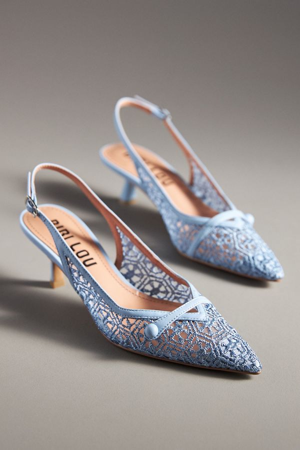 Slide View: 5: Bibi Lou Embroidered Mesh Slingback Kitten Heels