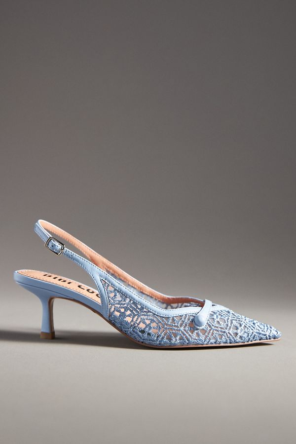 Slide View: 4: Bibi Lou Embroidered Mesh Slingback Kitten Heels